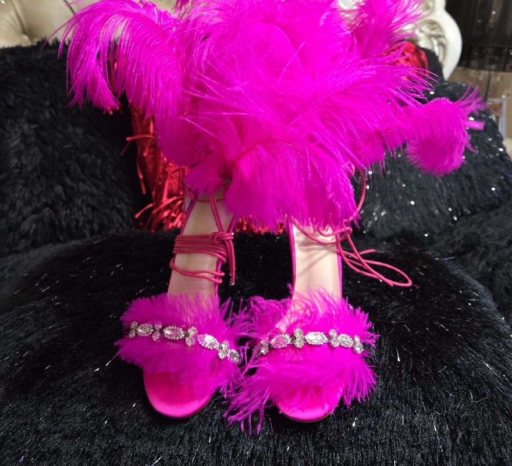 Vibrant Pink Feathered Women's Shoes